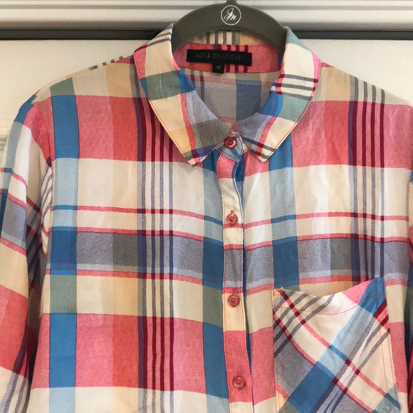 Coloful plaid button down. Size med. - Picture 1 of 5